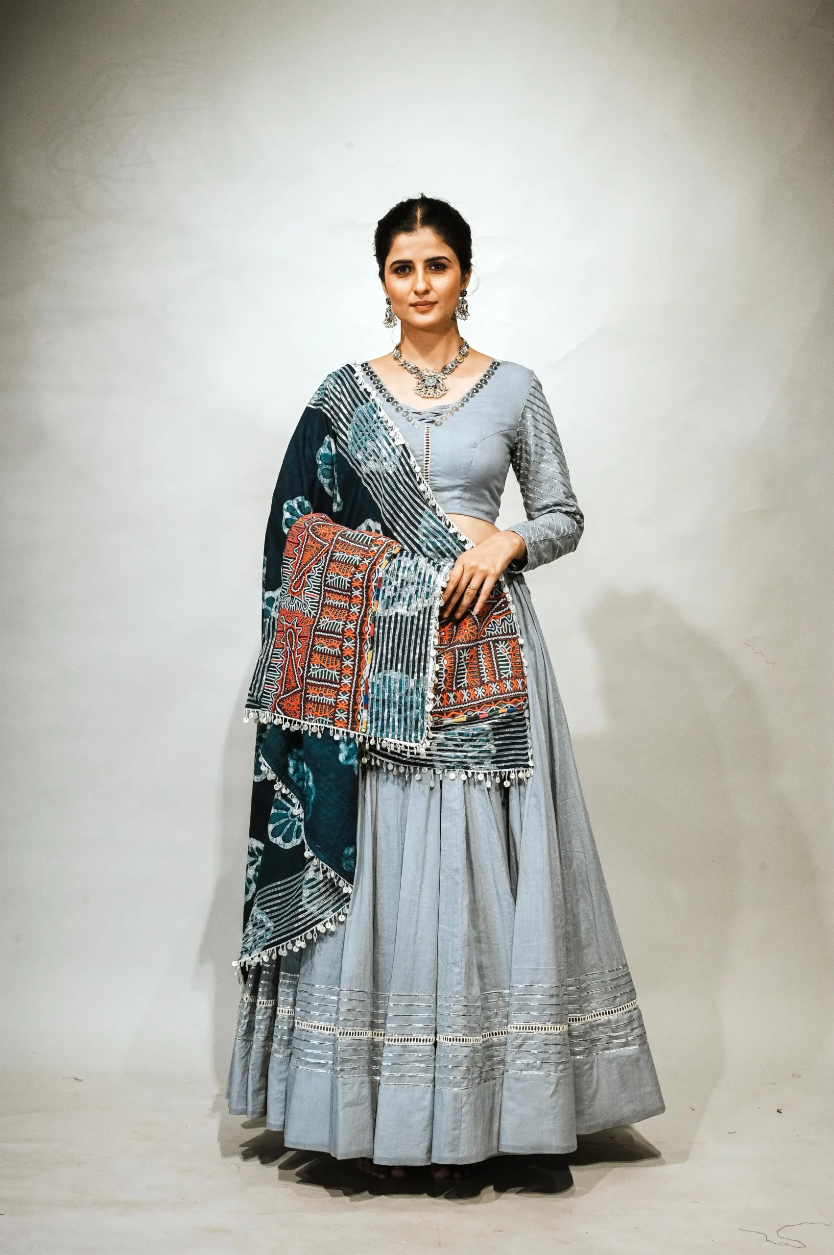 Malmal Chaniya Choli with Indigo Dupatta